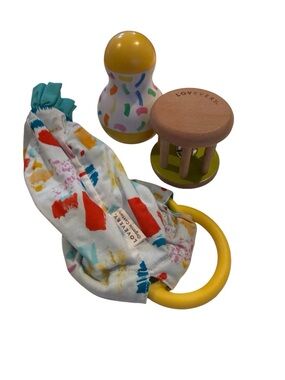 Lovevery 3 toy bundle: tummy time wobbler, sensory pouch, wooden rolling bell